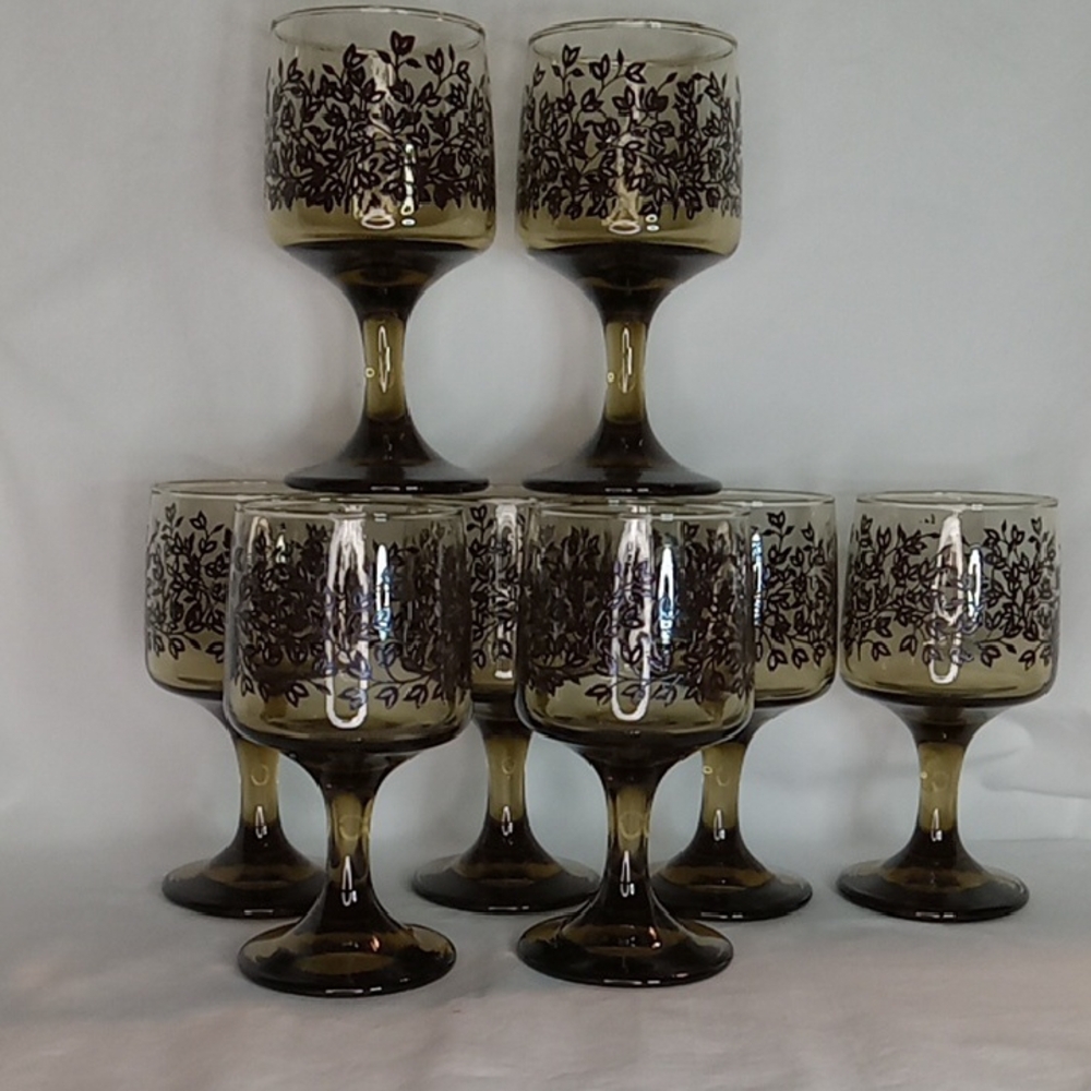 Vintage Libbey Prado Tawny Smoke Glasseare/Barware Goblets Set Of 8